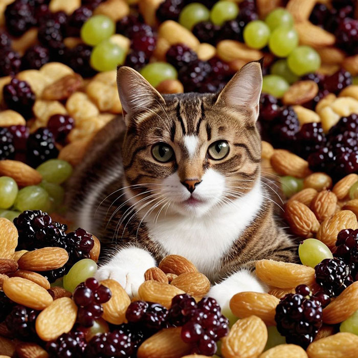 grapes and raisins are food that should not be fed to cats